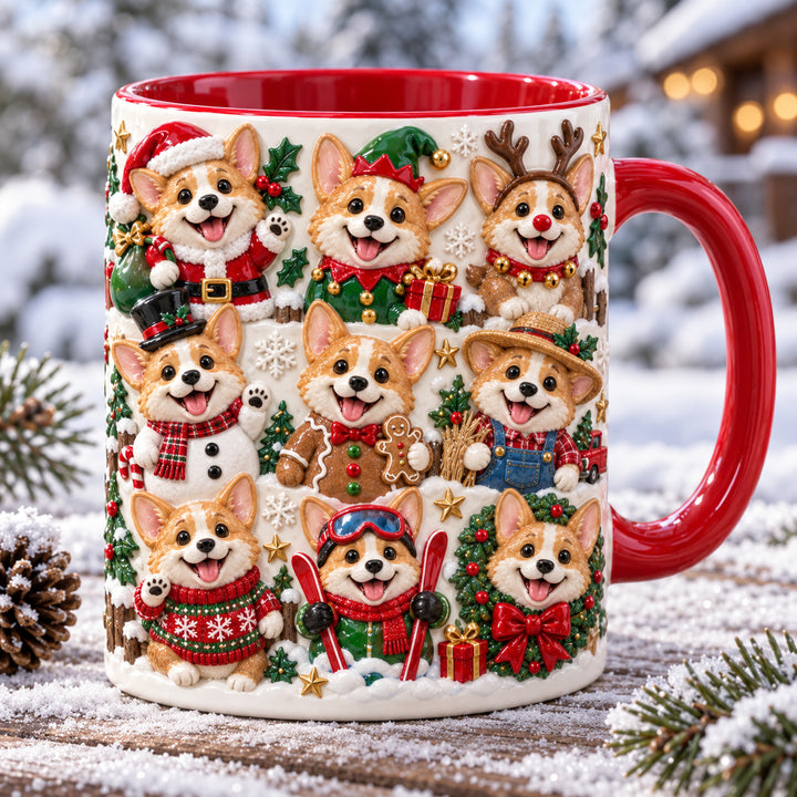 Corgi Santa Crew Christmas 3D Effect Printed Accent Mug NCU0HT265