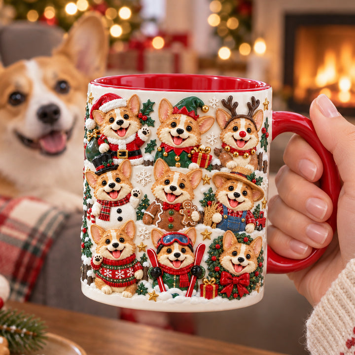 Corgi Santa Crew Christmas 3D Effect Printed Accent Mug NCU0HT265