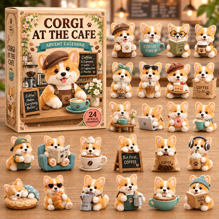 CHRISTMAS KICKOFF 40% OFF - Corgi At The Cafe Advent Calendar 2026 - 24-Day Festive Countdown, Acrylic Charms Blind Box - Gift For Corgi Lovers AC0TM184