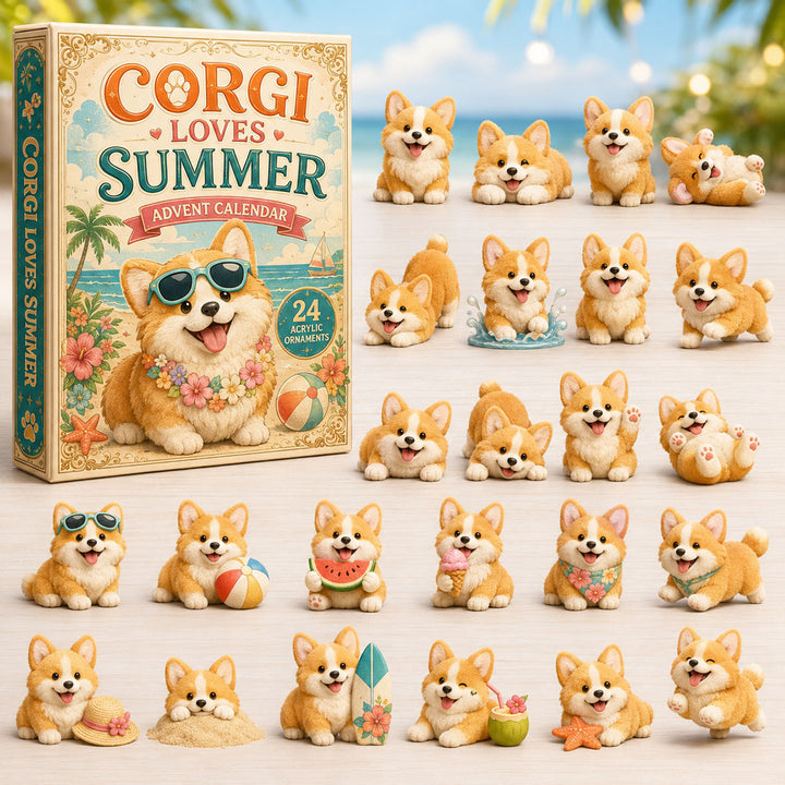 CHRISTMAS KICKOFF 40% OFF - Corgi Loves Summer Advent Calendar 2026 - 24-Day Festive Countdown, Acrylic Charms Blind Box - Gift For Corgi Lovers AC0TM182
