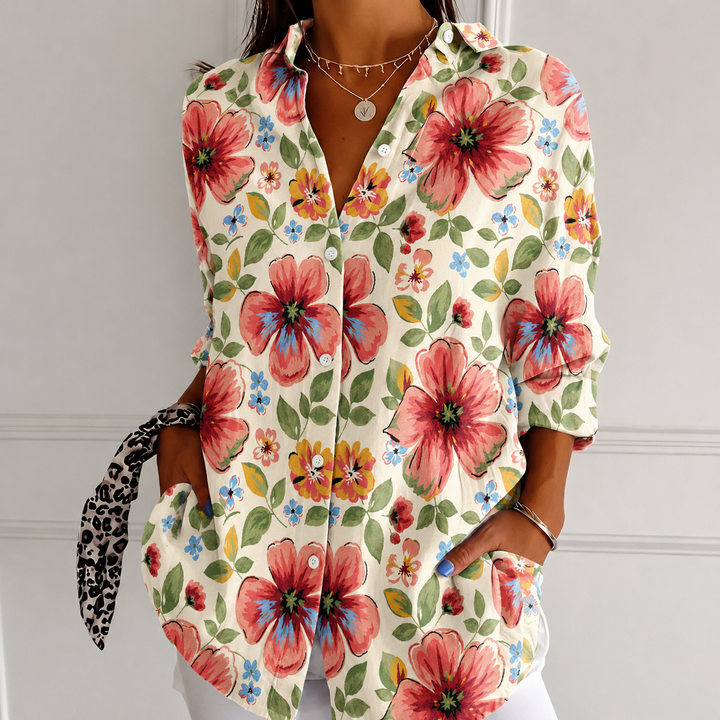 Cottage Blossom Women's Plus Size Casual Shirt Long Sleeve NCU0PT166