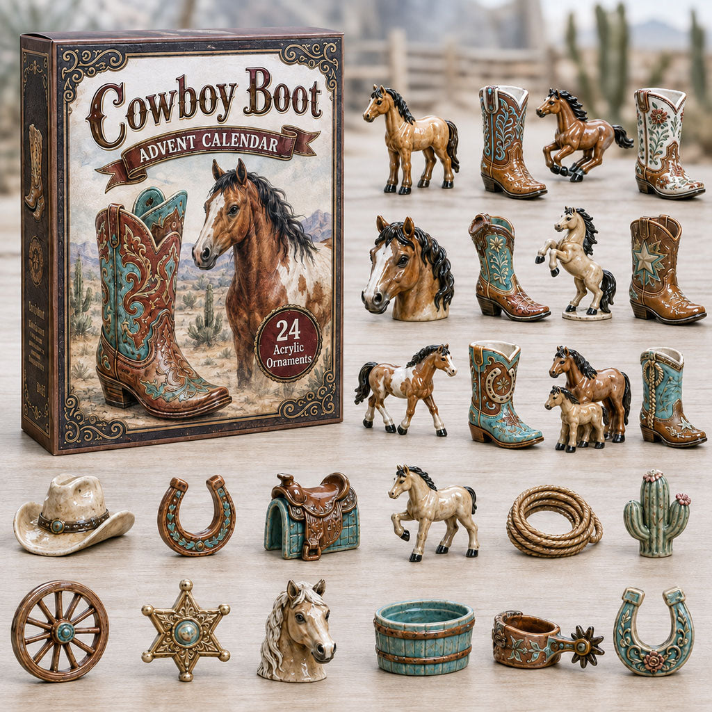 CHRISTMAS KICKOFF 40% OFF - Cowboy Boots Advent Calendar 2026 - 24-Day Festive Countdown, Acrylic Charms Blind Box - Gift For Horse Lovers