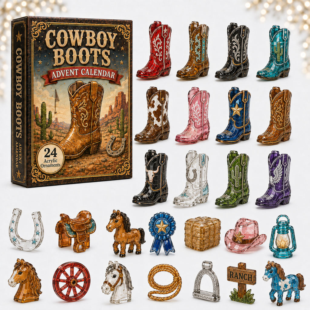 CHRISTMAS KICKOFF 40% OFF - Cowboy Boots Horse Advent Calendar 2026 - 24-Day Festive Countdown, Acrylic Charms Blind Box - Gift For Horse Lovers