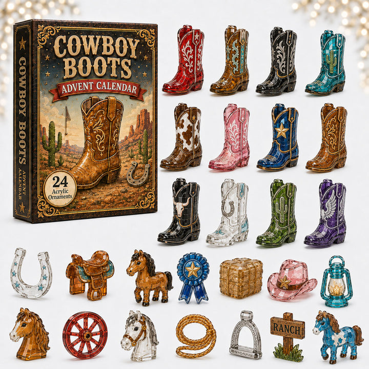 CHRISTMAS KICKOFF 40% OFF - Cowboy Boots Horse Advent Calendar 2026 - 24-Day Festive Countdown, Acrylic Charms Blind Box - Gift For Horse Lovers
