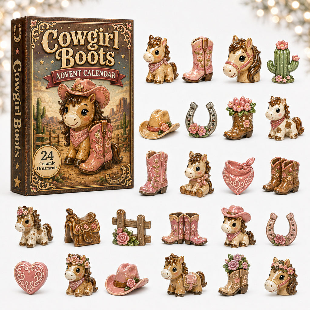 CHRISTMAS KICKOFF 40% OFF - Cowgirl Boots Horse Advent Calendar 2026 - 24-Day Festive Countdown, Acrylic Charms Blind Box - Gift For Horse Lovers