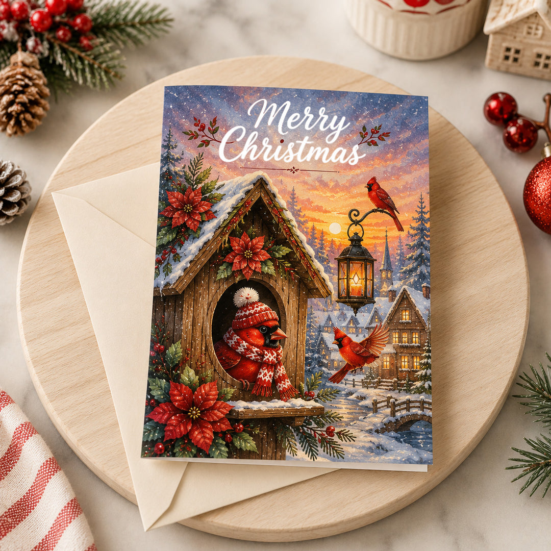 Cozy Christmas Cardinals Christmas Card - Holiday Greeting Card GC0HT002
