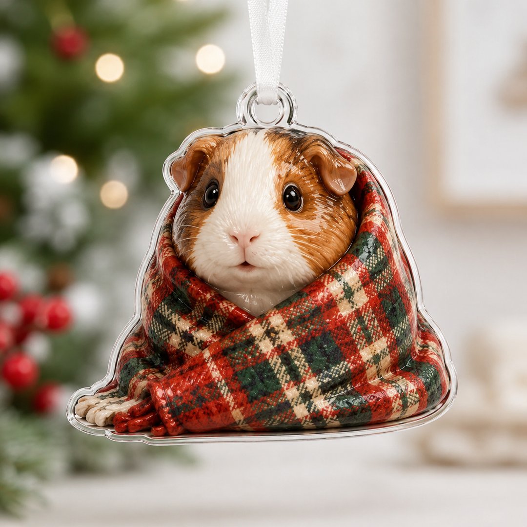 Cozy Plaid Guinea Pig Mica Ornament NCU0HA038