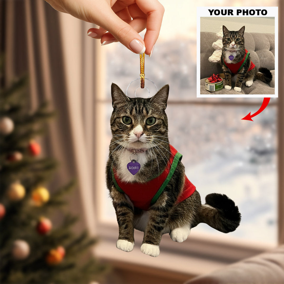 Cozy Cat Charm - Personalized Photo Mica Ornament - Christmas Gift For Pet Lovers