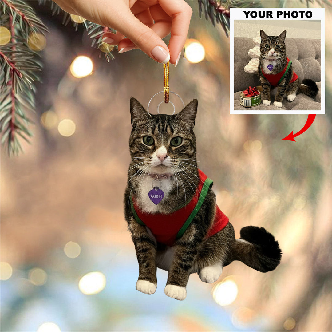Cozy Cat Charm - Personalized Photo Mica Ornament - Christmas Gift For Pet Lovers