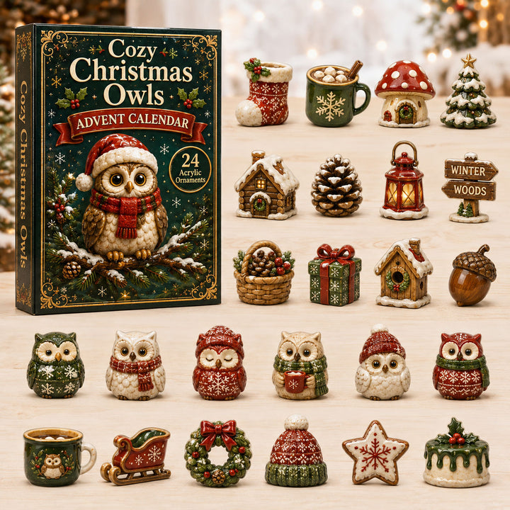 CHRISTMAS KICKOFF 40% OFF - Cozy Christmas Owls Advent Calendar 2026 - 24-Day Festive Countdown, Acrylic Charms Blind Box - Gift For Owl Lovers