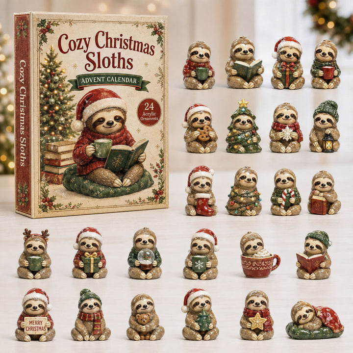 CHRISTMAS KICKOFF 40% OFF - Cozy Christmas Sloths Advent Calendar 2026 - 24-Day Festive Countdown, Acrylic Charms Blind Box - Gift For Sloth Lovers