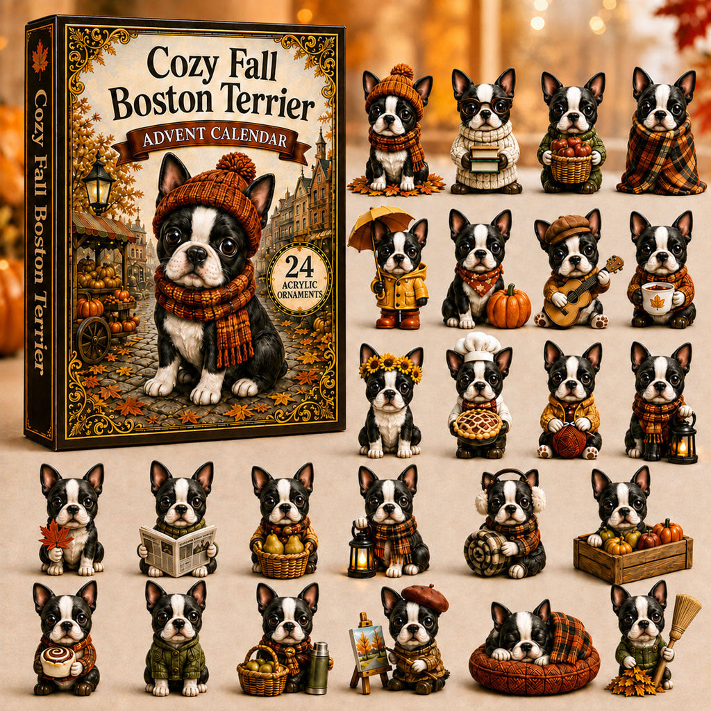 CHRISTMAS KICKOFF 40% OFF - Cozy Fall Boston Terrier Advent Calendar 2026 - 24-Day Festive Countdown, Acrylic Charms Blind Box - Gift For Boston Terrier Lovers AC0NT017