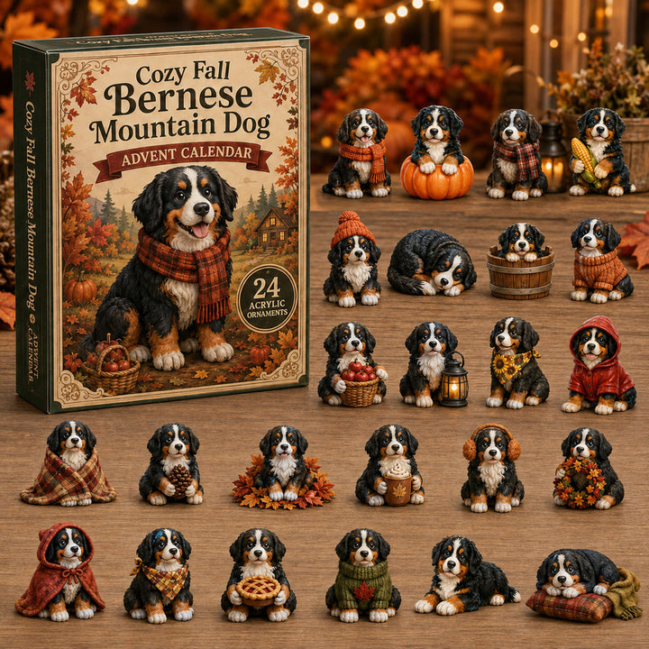 FALL KICKOFF 40% OFF - Cozy Fall Bernese Mountain Dog Advent Calendar 2026 - 24-Day Festive Countdown, Acrylic Charms Blind Box - Gift For Bernese Mountain Dog Lovers AC0NT112