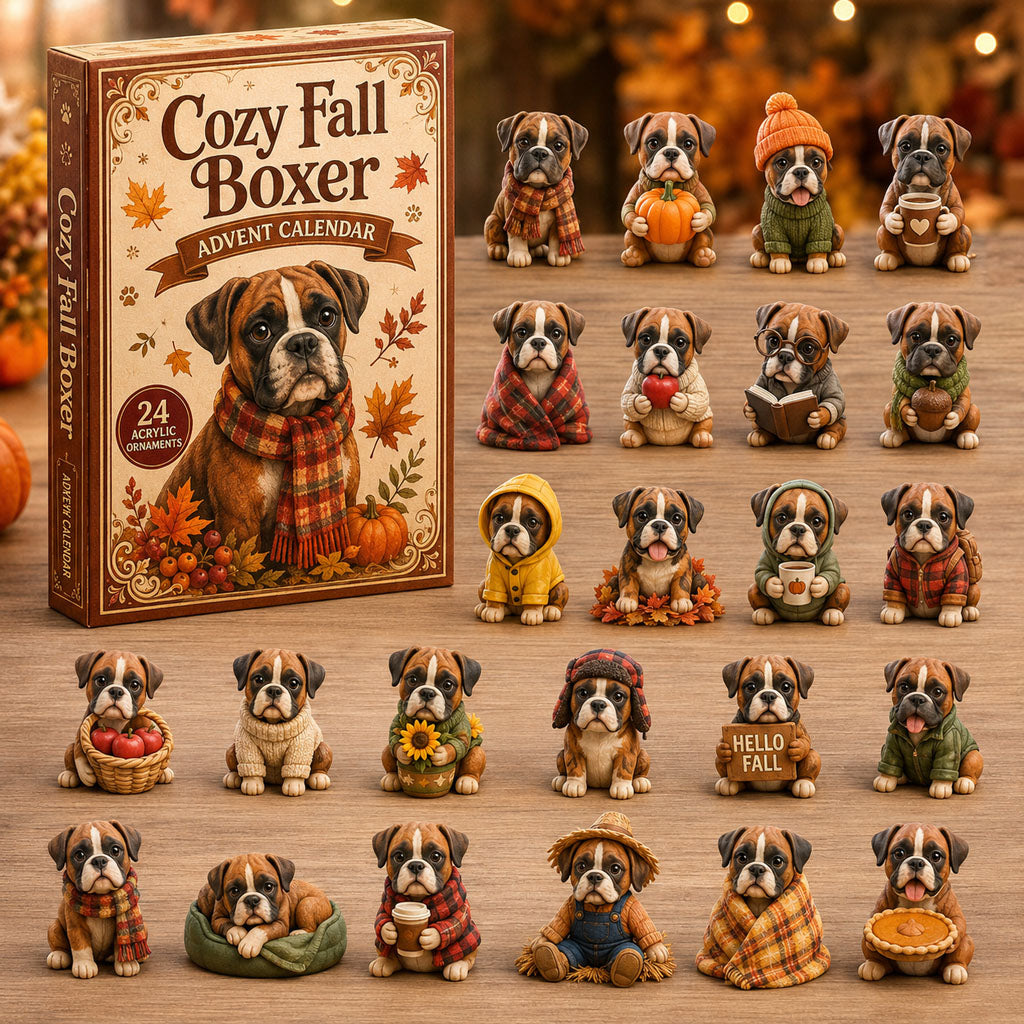 FALL KICKOFF 40% OFF - Cozy Fall Boxer Advent Calendar 2026 - 24-Day Festive Countdown, Acrylic Charms Blind Box - Gift For Boxer Lovers AC0NT177