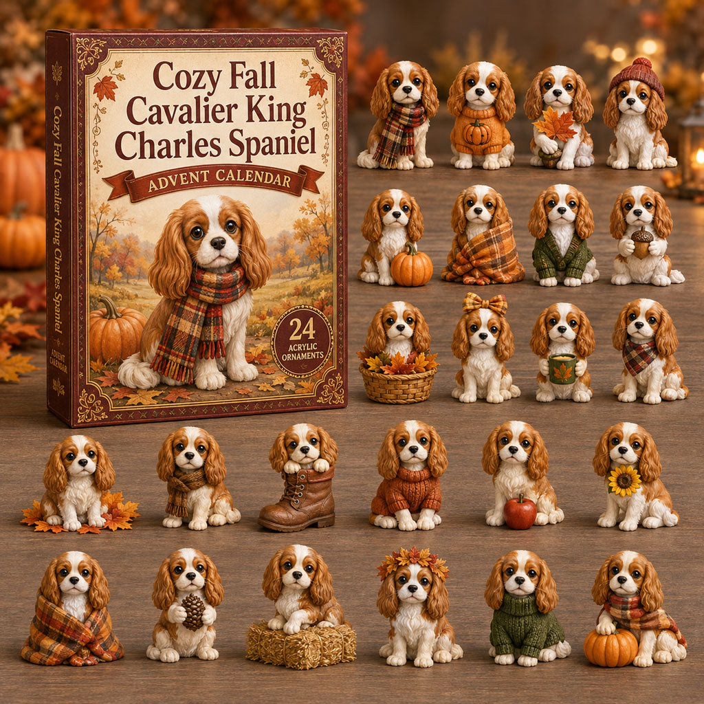 FALL KICKOFF 40% OFF - Cozy Fall Cavalier King Charles Spaniel Advent Calendar 2026 - 24-Day Festive Countdown, Acrylic Charms Blind Box - Gift For Dog Lovers AC0NT087