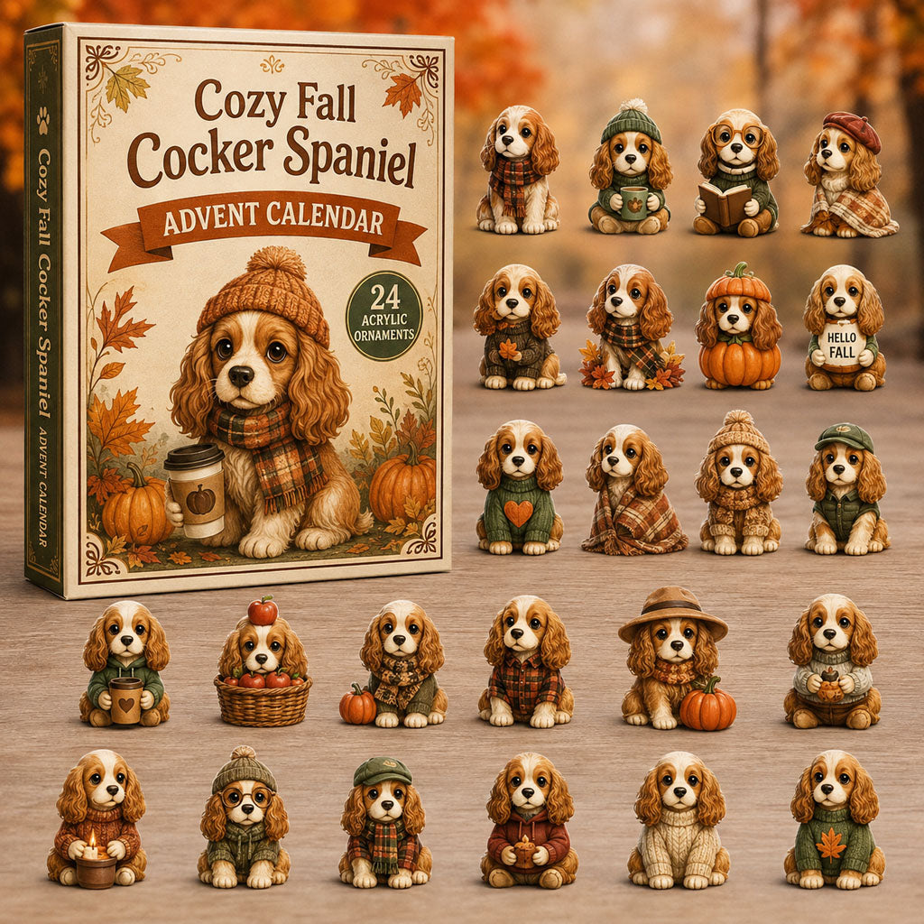 FALL KICKOFF 40% OFF - Cozy Fall Cocker Spaniel Advent Calendar 2026 - 24-Day Festive Countdown, Acrylic Charms Blind Box - Gift For Cocker Spaniel Lovers AC0NT077