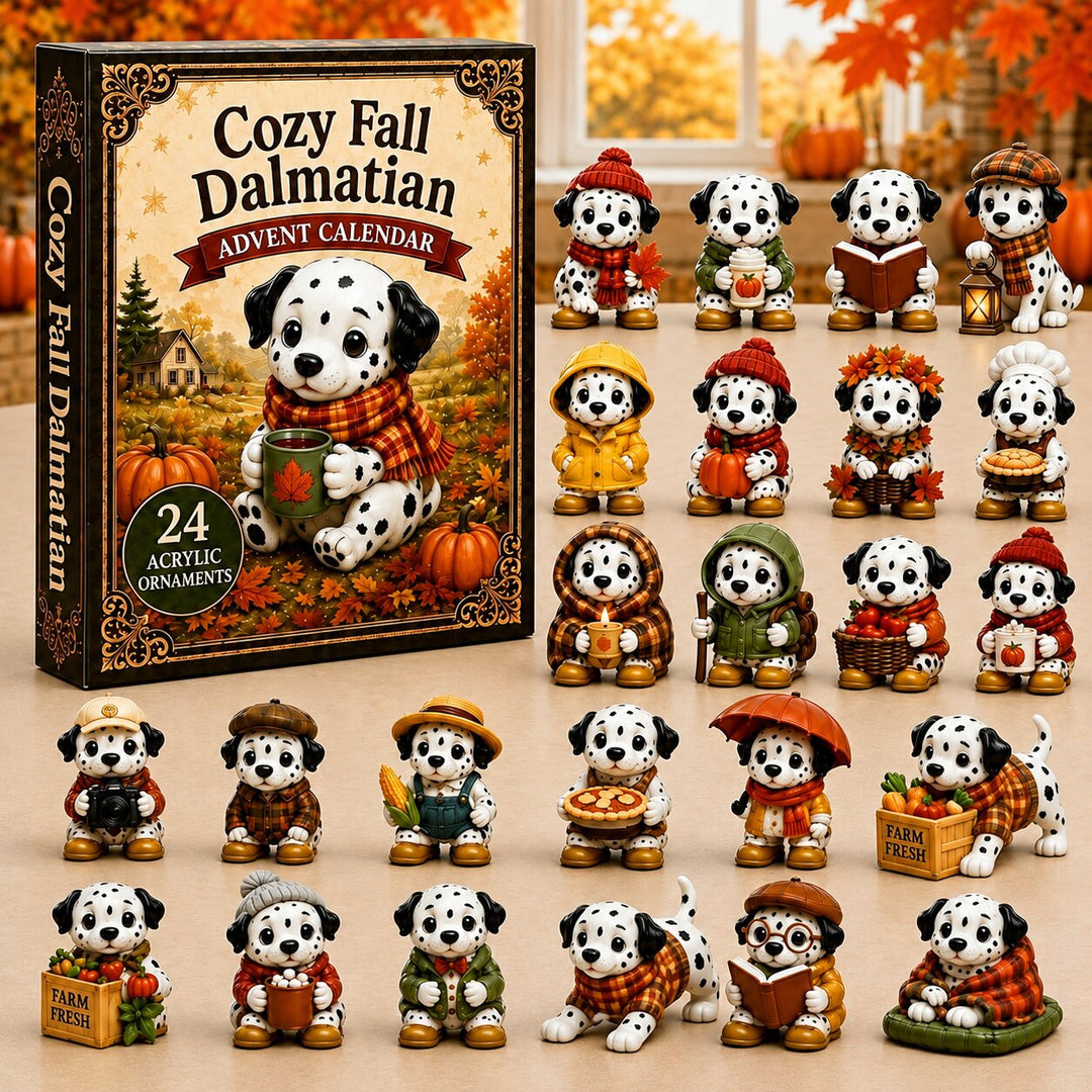 CHRISTMAS KICKOFF 40% OFF - Cozy Fall Dalmatian Advent Calendar 2026 - 24-Day Festive Countdown, Acrylic Charms Blind Box - Gift For Dog Lovers