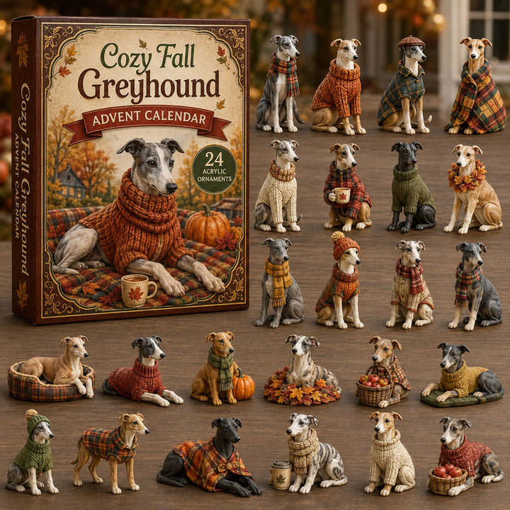 FALL KICKOFF 40% OFF - Cozy Fall Greyhound Advent Calendar 2026 - 24-Day Festive Countdown, Acrylic Charms Blind Box - Gift For Greyhound Lovers AC0NT247