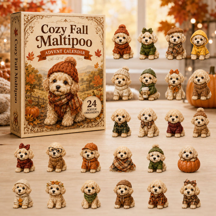 FALL KICKOFF 40% OFF - Cozy Fall Maltipoo Advent Calendar 2026 - 24-Day Festive Countdown, Acrylic Charms Blind Box - Gift For Maltipoo Lovers AC0NT117