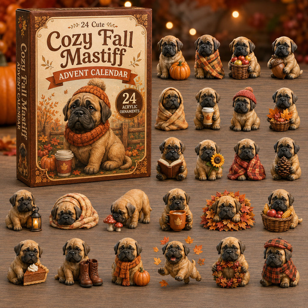 FALL KICKOFF 40% OFF - Cozy Fall Mastiff Advent Calendar 2026 - 24-Day Festive Countdown, Acrylic Charms Blind Box - Gift For Mastiff Lovers AC0NT217