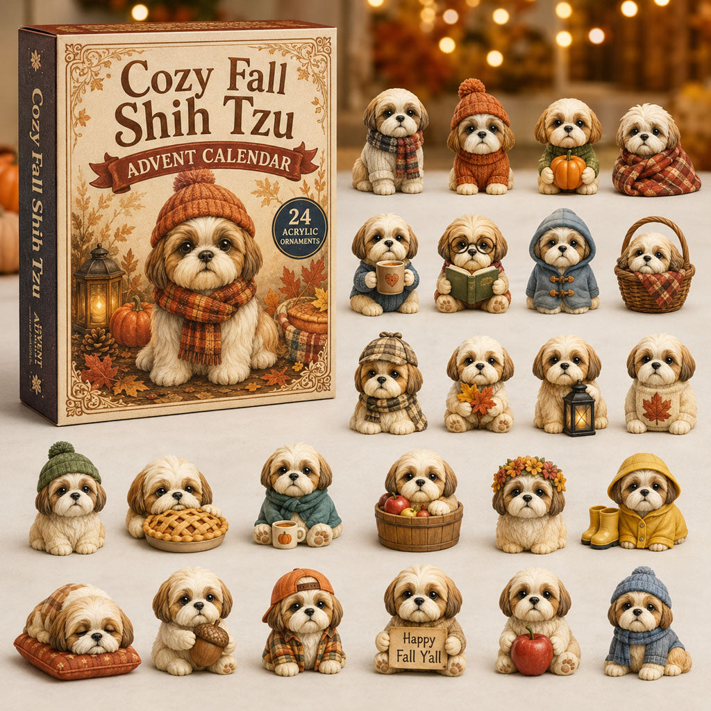 CHRISTMAS KICKOFF 40% OFF - Cozy Fall Shih Tzu Advent Calendar 2026 - 24-Day Festive Countdown, Acrylic Charms Blind Box - Gift For Shih Tzu Lovers AC0NT156