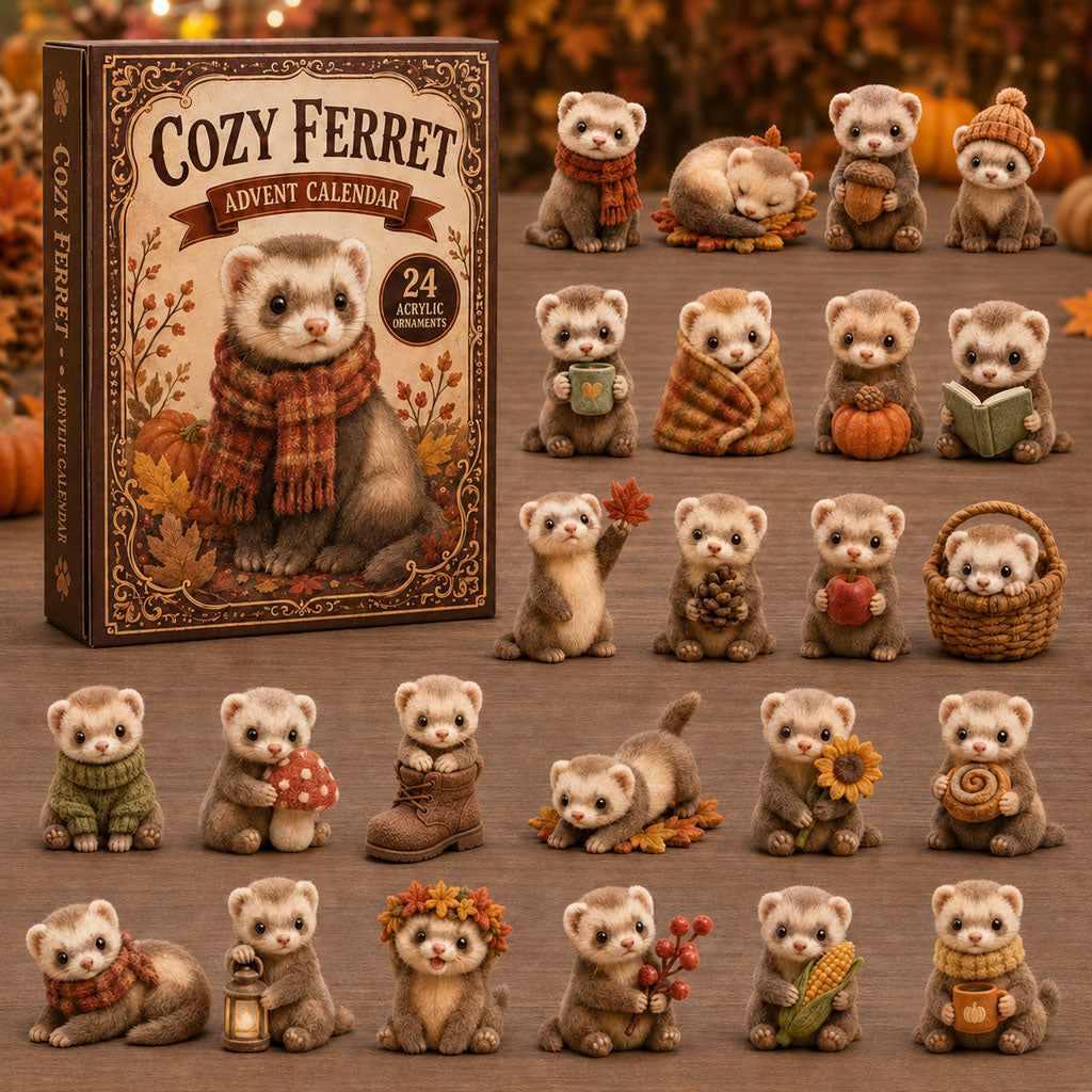 FALL KICKOFF 40% OFF - Cozy Ferret Advent Calendar 2026 - 24-Day Festive Countdown, Acrylic Charms Blind Box - Gift For Ferret Lovers AC0TM128