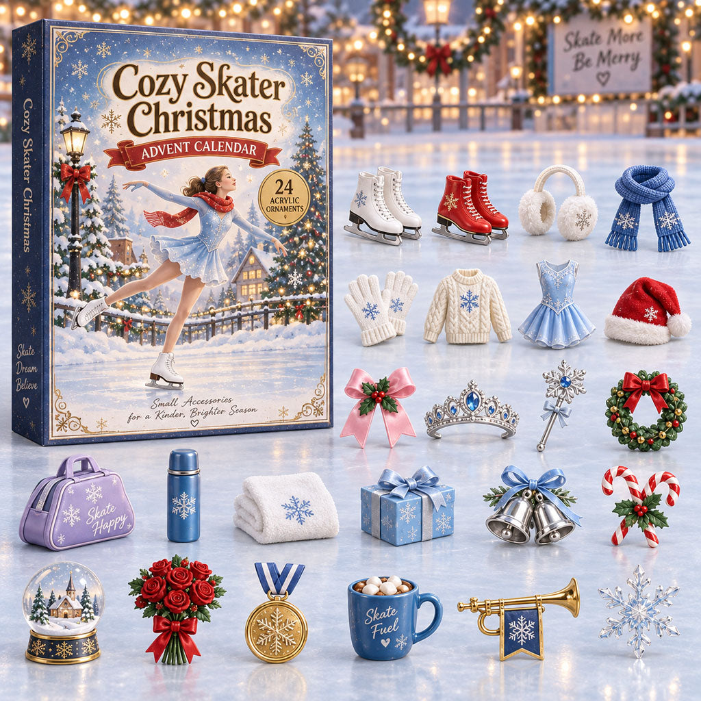 CHRISTMAS KICKOFF 40% OFF - Cozy Skater Christmas Advent Calendar 2026 - 24-Day Festive Countdown, Acrylic Charms Blind Box - Gift For Figure Skater Lovers AC0NT332