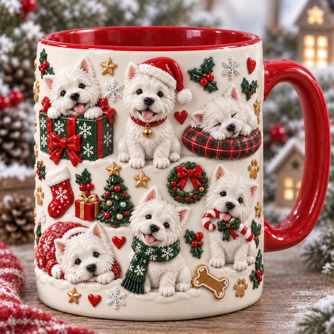 Cozy White Westie Christmas 3D Effect Printed Accent Mug NCU0TM132
