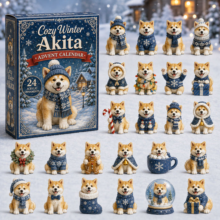CHRISMAST KICKOFF 40% OFF - Cozy Winter Akita Advent Calendar 2026 - 24-Day Festive Countdown, Acrylic Charms Blind Box - Gift For Akita Lovers AC0NT169