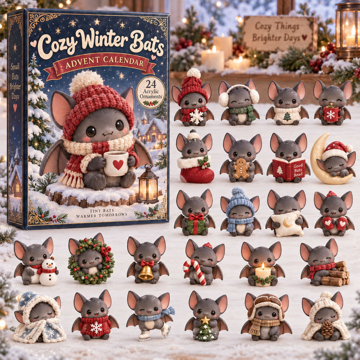CHRISTMAS KICKOFF 40% OFF - Cozy Winter Bats Advent Calendar 2026 - 24-Day Festive Countdown, Acrylic Charms Blind Box - Gift For Bat Lovers AC0HA355