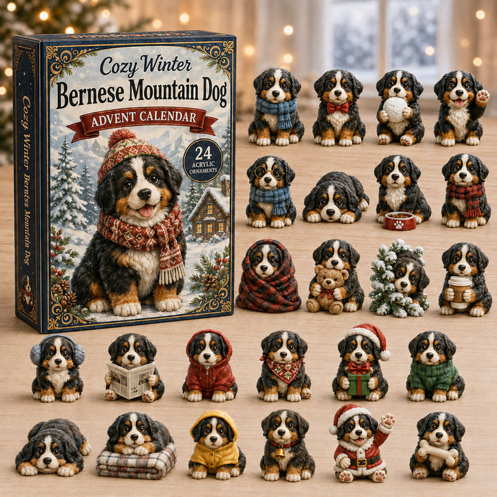 CHRISTMAS KICKOFF 40% OFF - Cozy Winter Bernese Mountain Dog Advent Calendar 2026 - 24-Day Festive Countdown, Acrylic Charms Blind Box - Gift For Bernese Mountain Dog Lovers AC0NT113