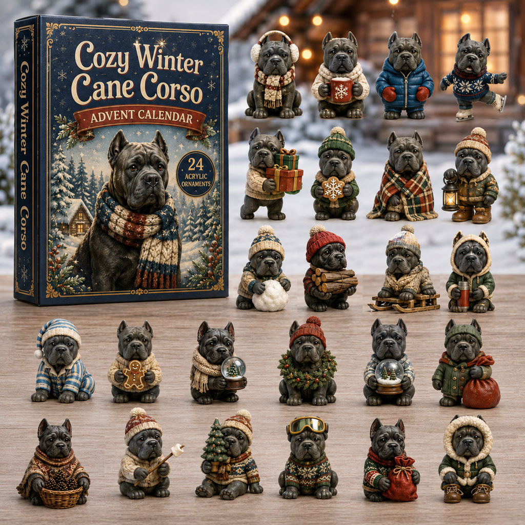 CHRISTMAS KICKOFF 40% OFF - Cozy Winter Cane Corso Advent Calendar 2026 - 24-Day Festive Countdown, Acrylic Charms Blind Box - Gift For Cane Corso Lovers AC0NT203