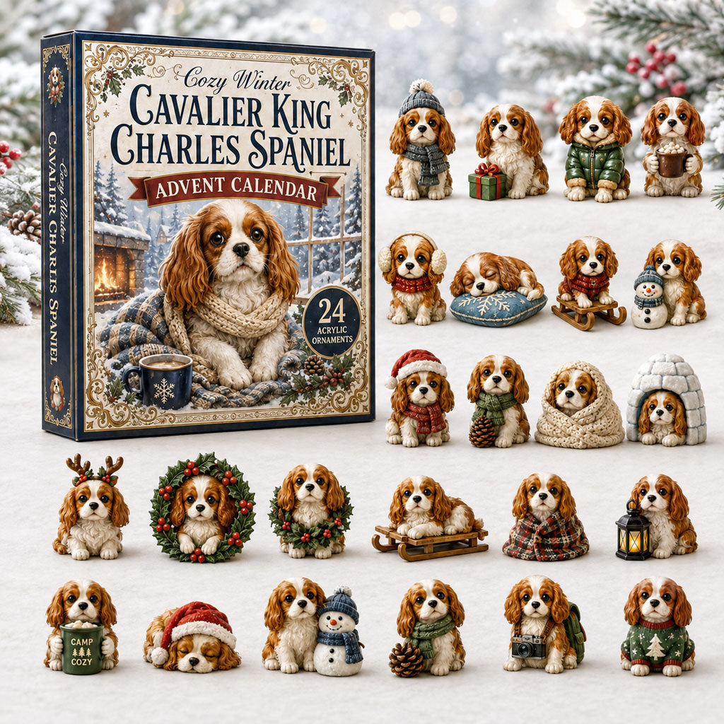 CHRISTMAS KICKOFF 40% OFF - Cozy Winter Cavalier Advent Calendar 2026 - 24-Day Festive Countdown, Acrylic Charms Blind Box - Gift For Cavalier King Charles Spaniel Lovers AC0NT243