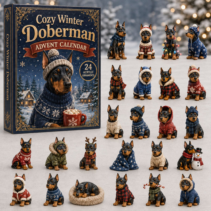 CHRISTMAS KICKOFF 40% OFF - Cozy Winter Doberman Advent Calendar 2026 - 24-Day Festive Countdown, Acrylic Charms Blind Box - Gift For Doberman Lovers AC0NT212