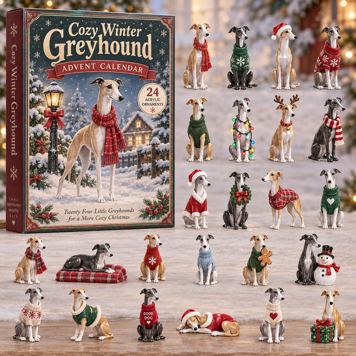 CHRISTMAS KICKOFF 40% OFF - Cozy Winter Greyhound Advent Calendar 2026 - 24-Day Festive Countdown, Acrylic Charms Blind Box - Gift For Greyhound Lovers AC0NT248