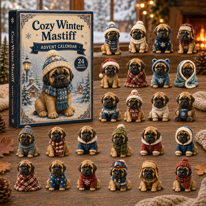 CHRISTMAS KICKOFF 40% OFF - Cozy Winter Mastiff Advent Calendar 2026 - 24-Day Festive Countdown, Acrylic Charms Blind Box - Gift For Mastiff Lovers AC0NT218