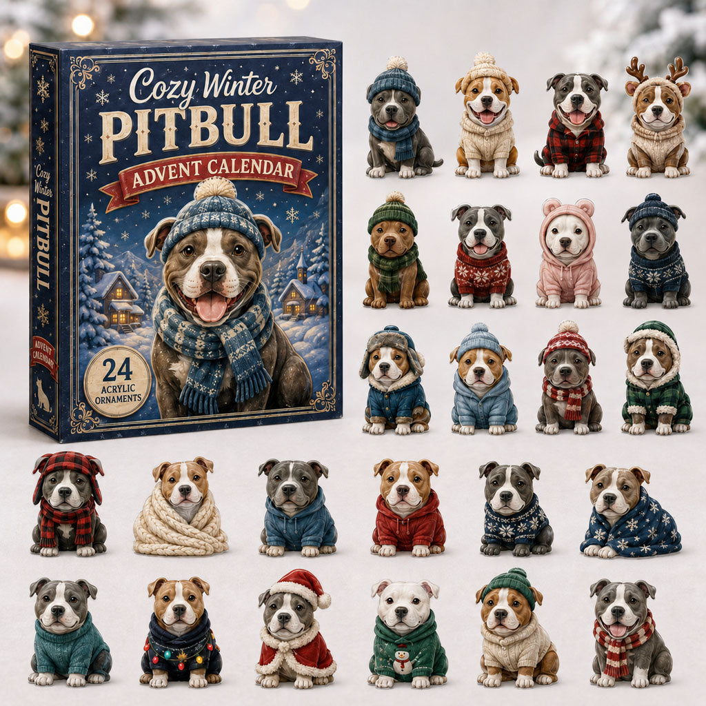 CHRISTMAS KICKOFF 40% OFF - Cozy Winter Pitbull Advent Calendar 2026 - 24-Day Festive Countdown, Acrylic Charms Blind Box - Gift For Pitbull Lovers AC0NT226