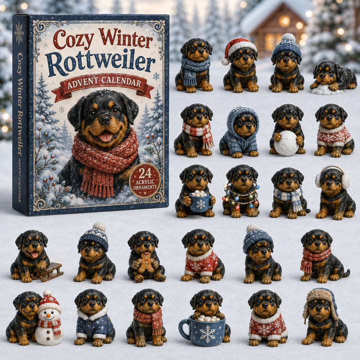 CHRISTMAS KICKOFF 40% OFF - Cozy Winter Rottweiler Advent Calendar 2026 - 24-Day Festive Countdown, Acrylic Charms Blind Box - Gift For Rottweiler Lovers AC0NT137
