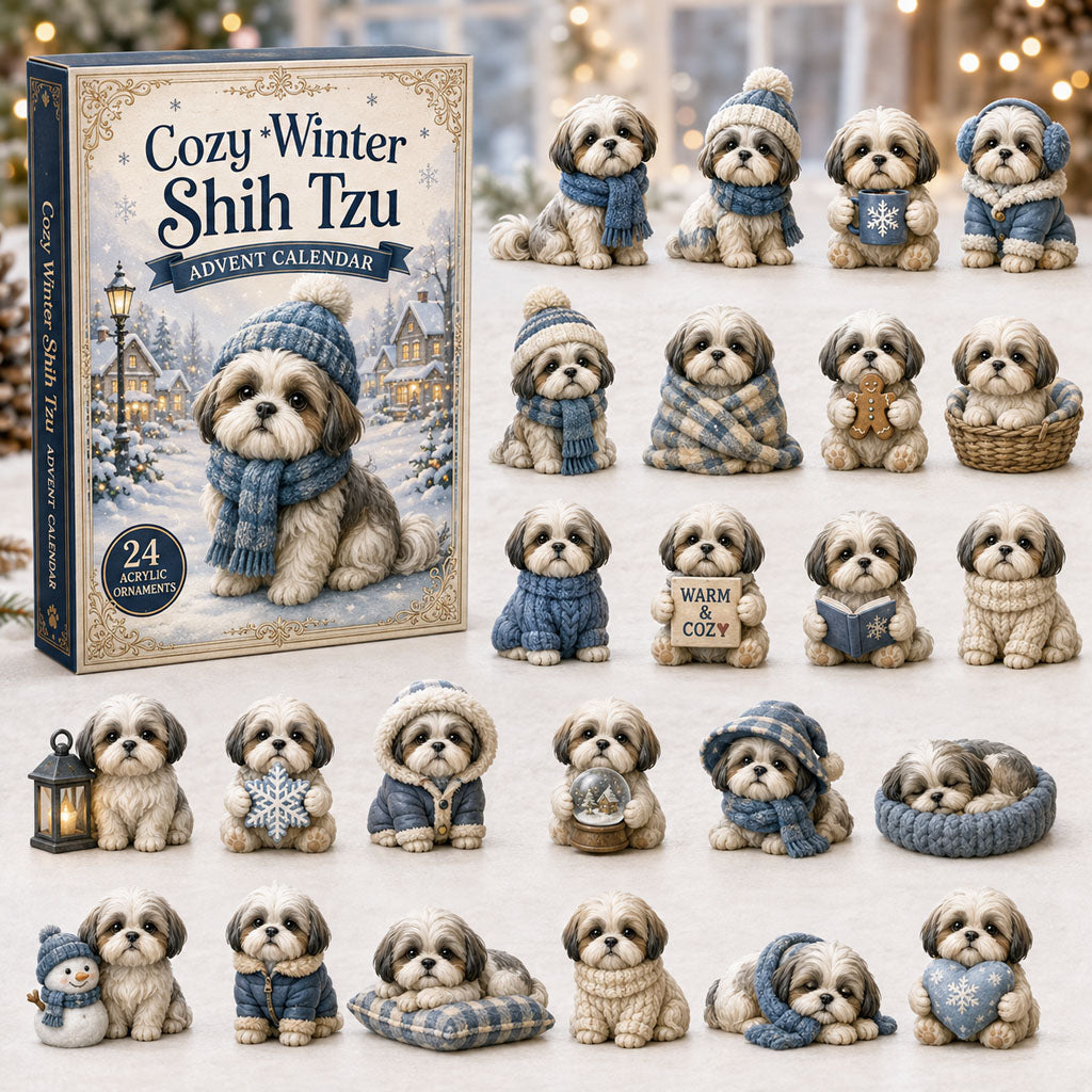 CHRISTMAS KICKOFF 40% OFF - Cozy Winter Shih Tzu Advent Calendar 2026 - 24-Day Festive Countdown, Acrylic Charms Blind Box - Gift For Shih Tzu Lovers AC0NT157