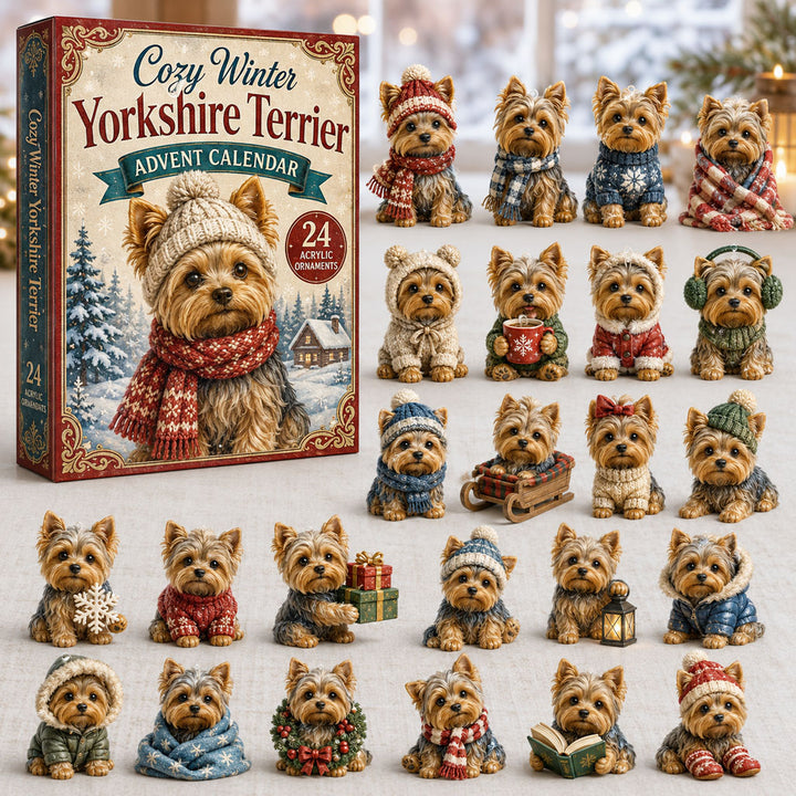 CHRISTMAS KICKOFF 40% OFF - Cozy Winter Yorkshire Terrier Advent Calendar 2026 - 24-Day Festive Countdown, Acrylic Charms Blind Box - Gift For Yorkshire Terrier Lovers AC0NT061