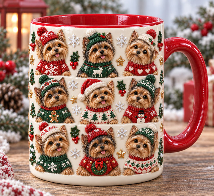 Cozy Yorkie Holiday Christmas 3D Effect Printed Accent Mug NCU0HT261
