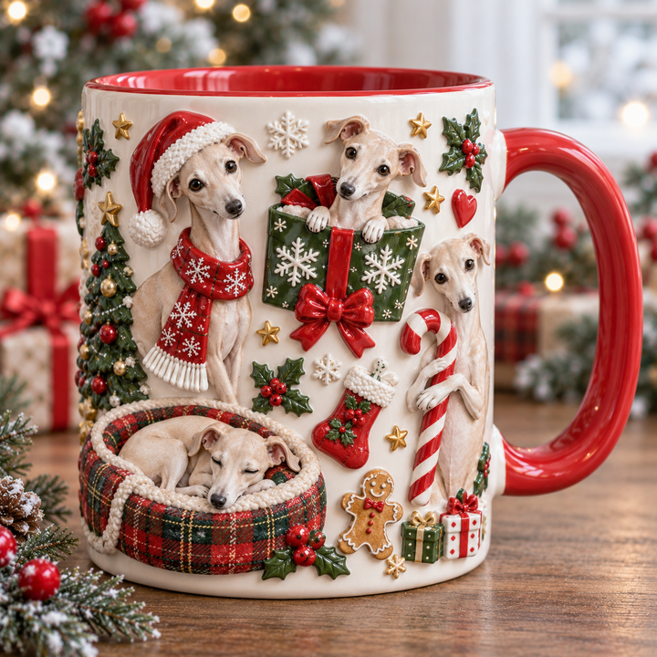 Cream Italian Greyhound Silly Moment Christmas 3D Effect Printed Accent Mug NCU0HA103