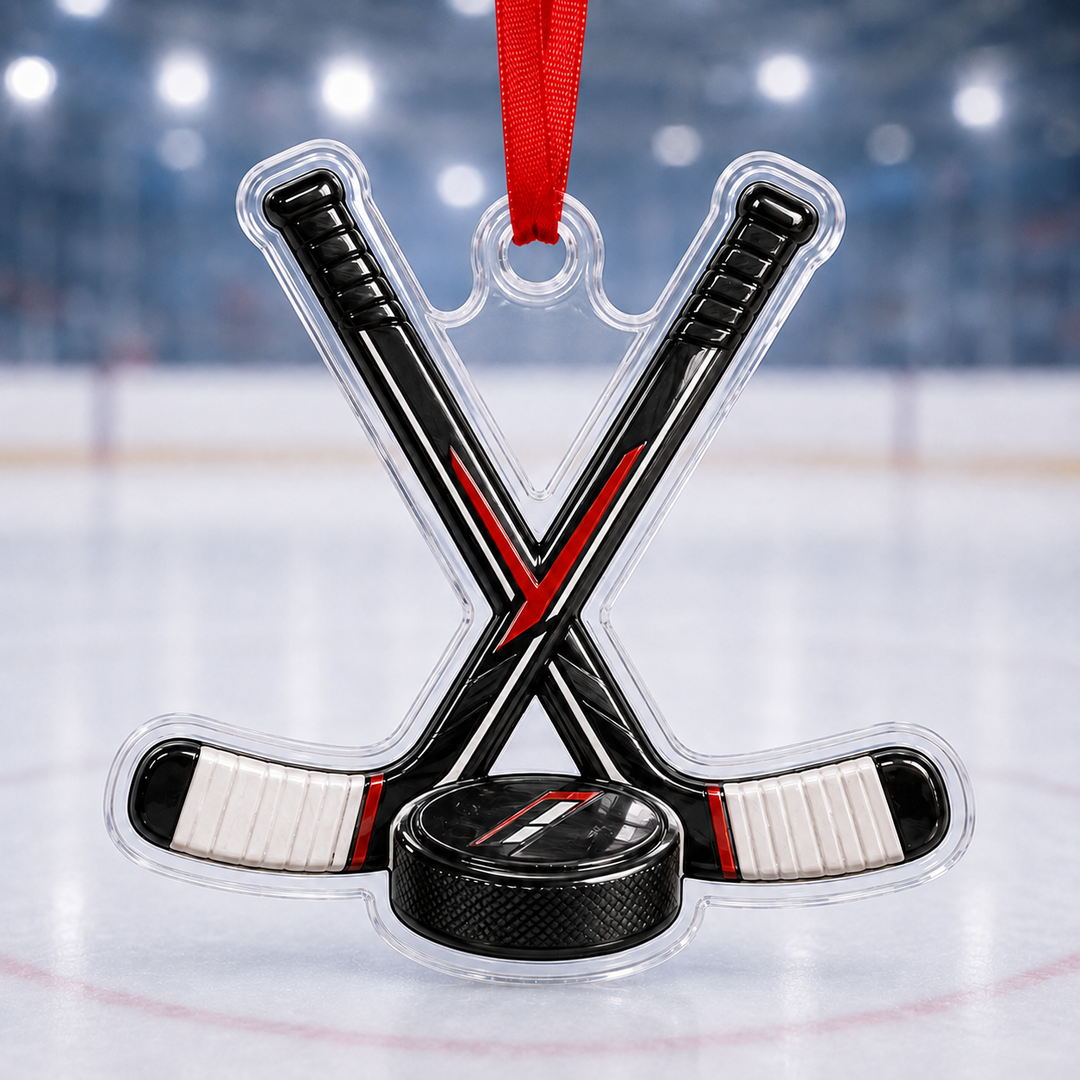 Crossed Sticks & Puck Mica Ornament NCU0HA048