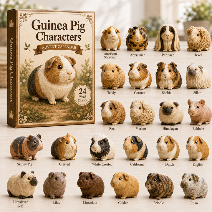 CHRISTMAS KICKOFF 40% OFF - Curious Guinea Advent Calendar 2026 - 24-Day Festive Countdown, Wooden Charms Blind Box - Gift For Guinea Pig Lovers AC0TH052