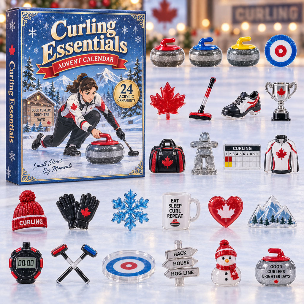 CHRISTMAS KICKOFF 40% OFF - Curling Essentials Advent Calendar 2026 - 24-Day Festive Countdown, Acrylic Charms Blind Box - Gift For Curling Lovers AC0NT303
