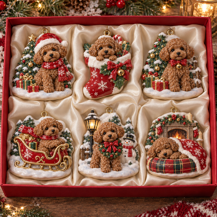 Cute Christmas Brown Poodle Acrylic Ornament Gift Set NCU0NT140