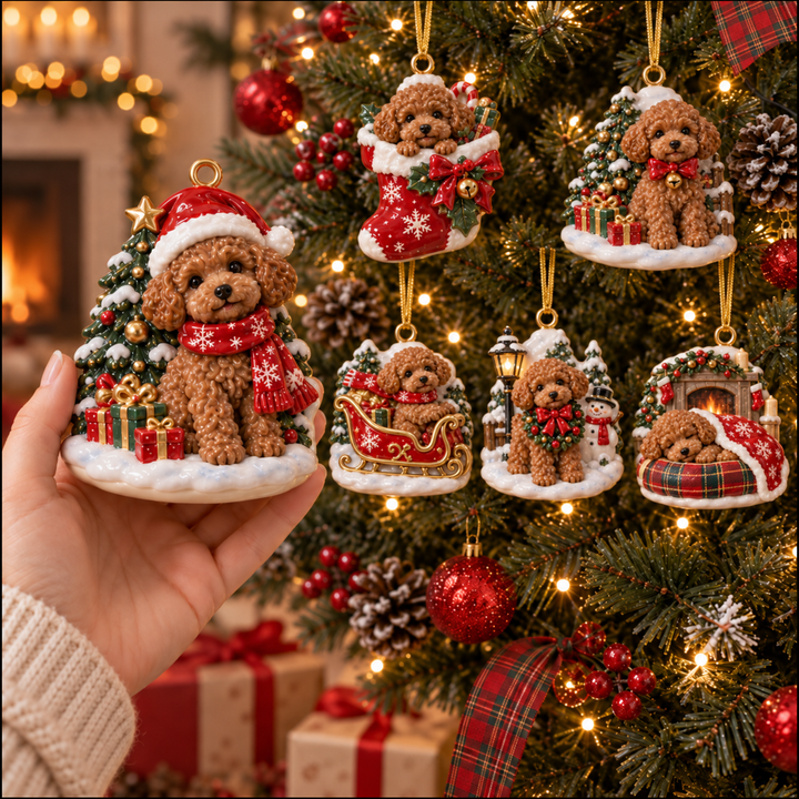 Cute Christmas Brown Poodle Acrylic Ornament Gift Set NCU0NT140