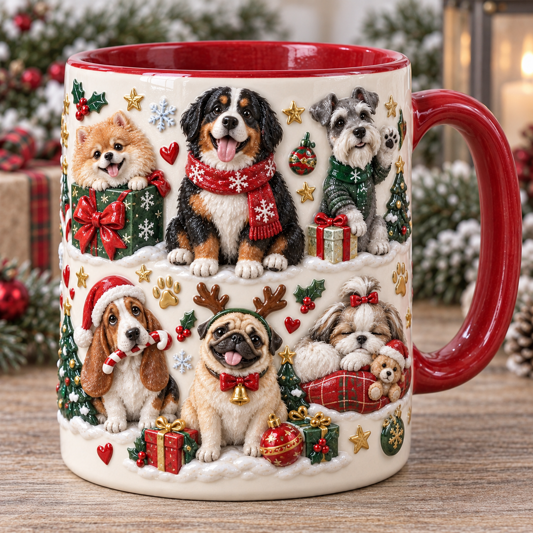 Cute Dog Christmas 3D Effect Printed Accent Mug NCU0NT126