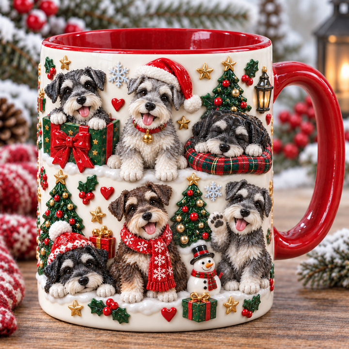 Cute Schnauzer Christmas 3D Effect Printed Accent Mug NCU0NT124