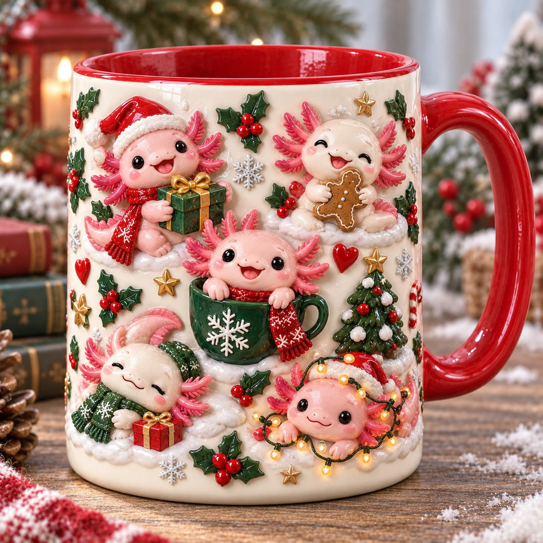 Cute Axolotl Christmas 3D Effect Printed Accent Mug NCU0HT200